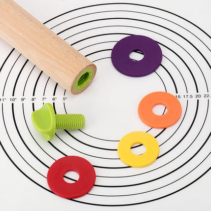 Rolling Pin with Thickness Rings for Baking,Fondant, Pizza, Pie Crust, Cookie, Pastry, Roller Rod for Dough Thickness, 13.6" Adjustable Wood Rolling Pin with 4 Thickness Rings and Wooden Stand - Image 5