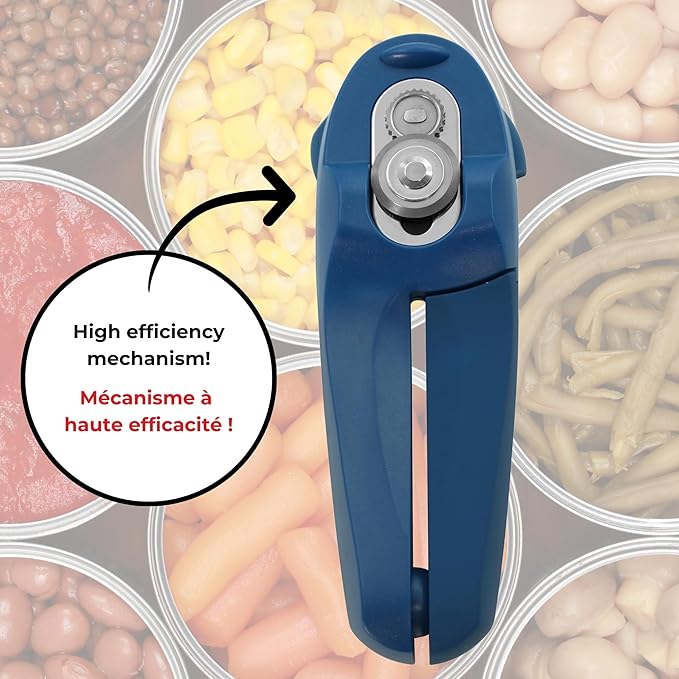 Starfrit MightiCan Can Opener - Safe - Holds Lid and Leaves No Sharp Edges on Lid - 3 Year Warranty - Comfort Grip - Heavy Duty Non-Slip Knob - Blue - Image 3