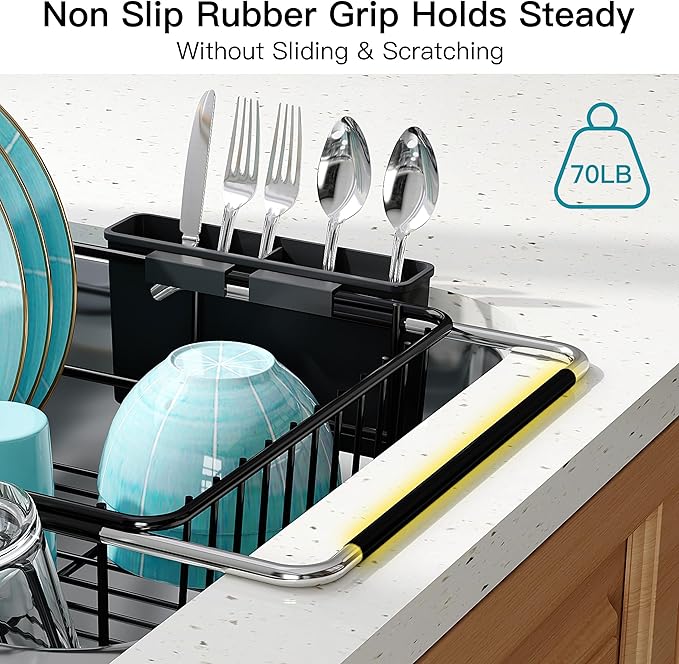 Dish Drying Rack Over the Sink In Stainless Steel Black Expandable Drainer for Small Kitchen, Counter Space Saving Compact Inside Sink Plate Dryer, Adjustable Hanging Metal Wire Strainer Drain Holder - Image 8