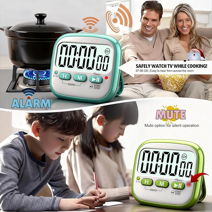 Antonki 2 Pack Classroom Timers for Kids Teachers, Magnetic Countdown Digital Kitchen Timer for Cooking, Study, Exercise, Games, Time Mangement - Loud/Silent Mode - Battery Included - Image 8
