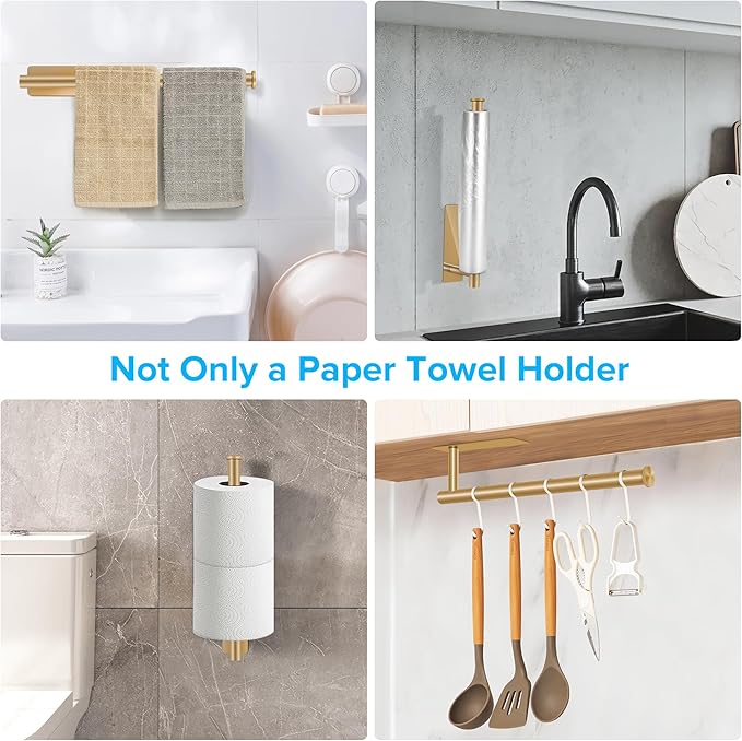 2nd Gen Paper Towel Holder Under Cabinet No Drilling, [More Sturdy] Self Adhesive or Drilling Paper Towel Holder Wall Mount for Kitchen, RV, [Fit Mega Paper Towel Roll] SUS304 Stainless Steel - Image 7