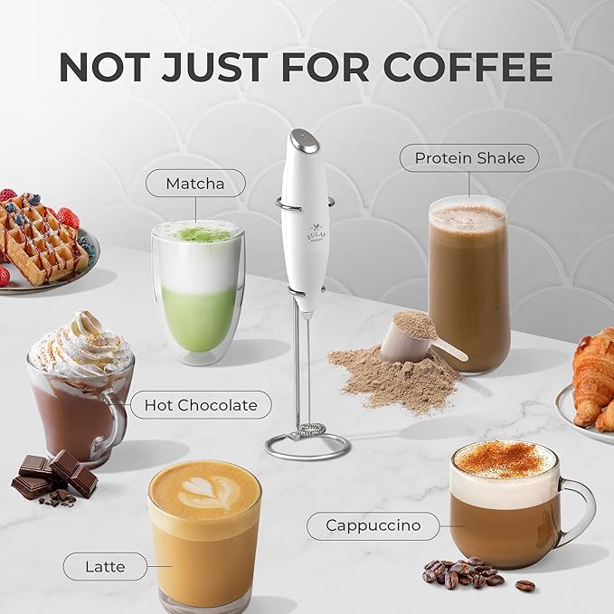 Zulay Kitchen Powerful Milk Frother Wand With 4 AA Duracell Batteries - Ultra Fast Handheld Drink Mixer - Electric Whisk Foam Maker for Coffee, Lattes, Cappuccino, Matcha & Creamer - Blizzard White - Image 4
