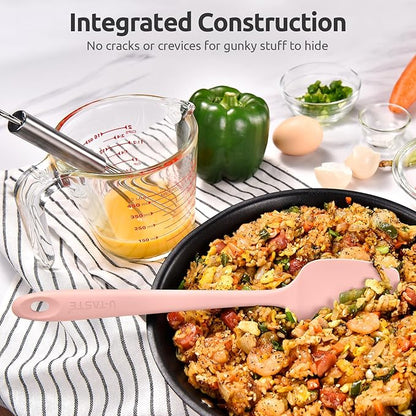 Heat Resistant Silicone Spoon Spatula: U-Taste 600ºF High Heat Flexible 11.38in Silicon Mixing Stirring Cooking Scraping Baking Bowl Scraper, Seamless for Kitchen Nonstick Cookware (‌Pink‌)