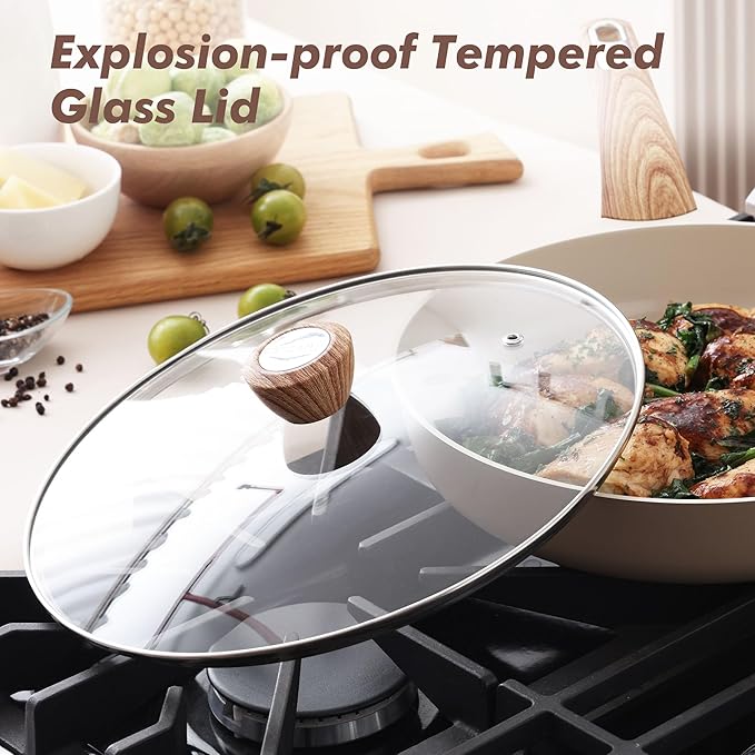 SENSARTE Ceramic Nonstick Frying Pan Skillet with Lid 8inch Non Stick Pan Omelet Pans, Non-toxic Healthy Kitchen Cooking Chef's Pan, Free of Intentionally Added PFAS/PTFE, Induction Compatible, Taupe - Image 4