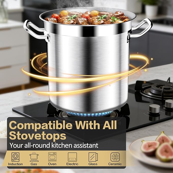 Large Stock Pot-20QT Stainless Steel Stockpot with Lid, Heavy Duty Tri-Ply Bottom Commercial Grade Stock Pot & Stockpots for Boiling Cooking Soup Stew Canning Cooking Pots,Big Stockpot, Deep Cookware