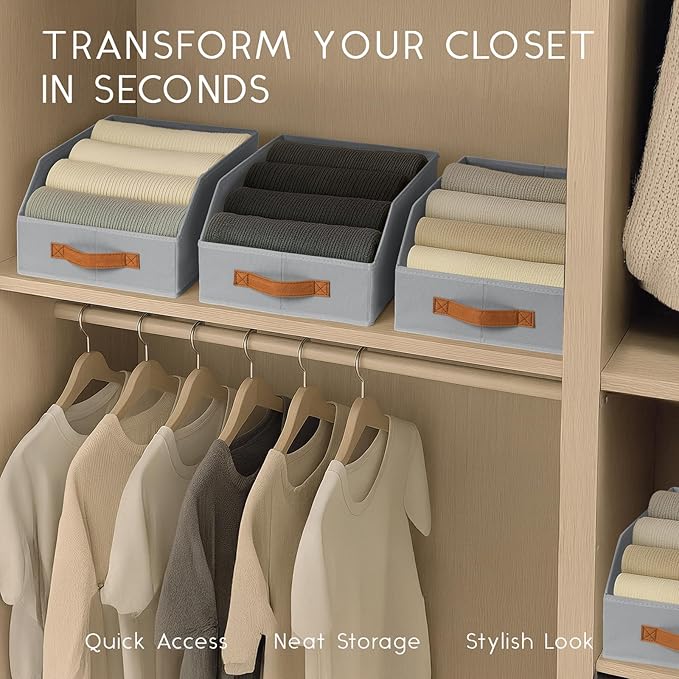 Homsorout Fabric Storage Bins for Organizing - 8 Pack Large Trapezoid Collapsible Storage Bins with Front Handle, Closet Organizers and Storage for Bedroom, Home Shelves, Small Spaces, Grey - Image 4