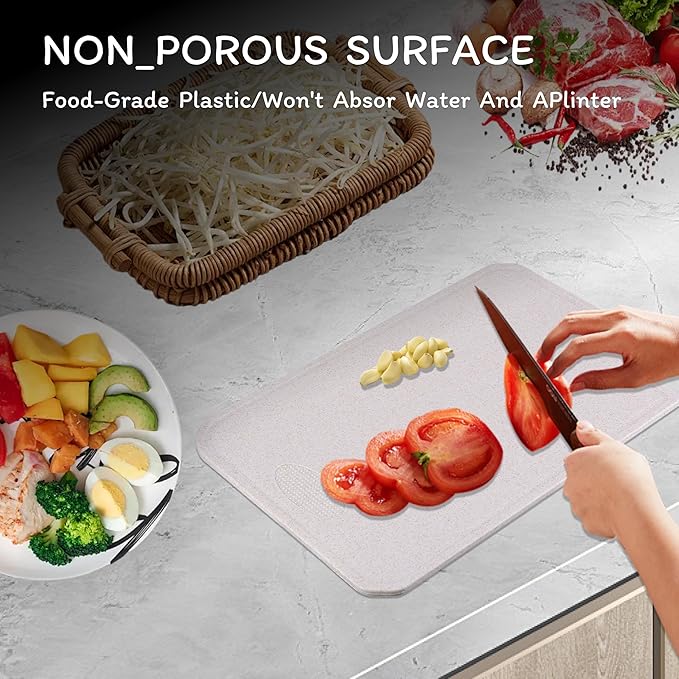 Cutting Board for Kitchen, Wheat Straw Fiber Cutting Board, Dish Washer Safe, w/Juice Grooves for Meat, Veggies,Easy Grip Handle, Non-slip Surface,Eco-friendly,Serveware Accessories(13.1‘x9.4‘)
