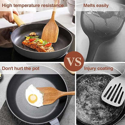 Wooden Cooking Utensils, 6 Pieces Natural Acacia Wooden Spoons For Cooking with Non Stick & Heat Resistant Design, Wooden Kitchen Utensil Set with Hanging Hole for Stirring, Mixing, Cooking - Image 3