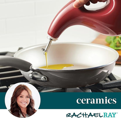 Rachael Ray Ceramic EVOO Oil and Vinegar Dispensing Bottle with Spout, 24 Ounce - Cranberry Red - Image 6