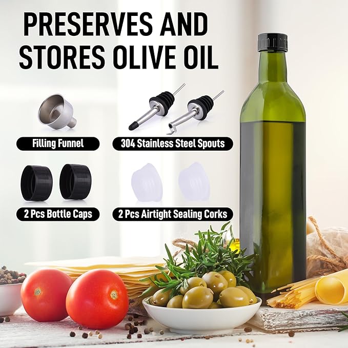 Zulay Kitchen 17oz Olive Oil Dispenser Bottle – Glass Oil Cruet with Spout, Funnel & Pourers, Easy-Pour Decanter for Kitchen Cooking and Serving (Green) - Image 3