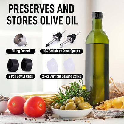Zulay Kitchen 17oz Olive Oil Dispenser Bottle – Glass Oil Cruet with Spout, Funnel & Pourers, Easy-Pour Decanter for Kitchen Cooking and Serving (Green) - Image 3