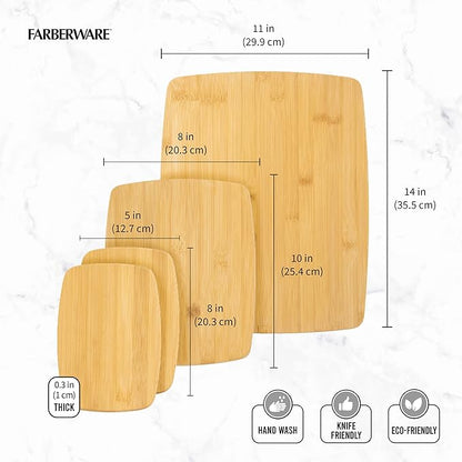FARBERWARE 4-Piece Reversible Bamboo Cutting Board and Charcuterie Set,Assorted Sizes,Durable Wood Serving Boards for Cheese,Meats,and Prep,(Pack of 4) - Image 3