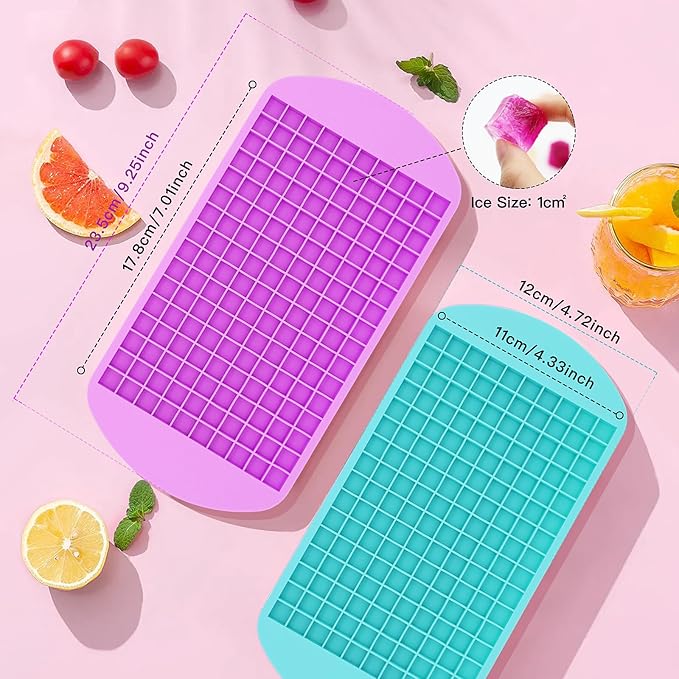 Silicone Ice Cube Tray,160 Mini Crushed Ice Cube Molds Easy Release Small Ice Cube for Chilling Whiskey Cocktail Kitchen Gadgets Stackable 1 Pack Ice Trays,Super mini ice Cubes 1cm³,Without lid