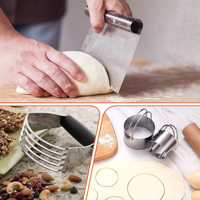 Stainless Steel Biscuit Cutter Set, Pastry Scraper and Dough Blender, Sturdy & Long-Lasting with Ergonomic Rubber Grip, Baking Dough Tools for Cooking Cookies and Donuts, Cakes, or Making Pancakes - Image 8