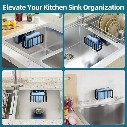 TAILI Sink Caddy with Strong Suction Cup, Sponge Holder for Kitchen Sink Oganizer, Removable Rustproof Aluminum Sponge Holder, Dish Brush for Scraper - Black - Image 6