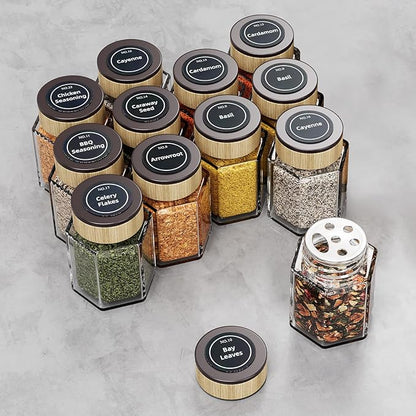 Vetacsion Set of 12 Magnetic Spice Tins with 2 Black Metal Wall-Plates,100 Preprinted Seasoning Label Stickers,2 Styles for 3 oz Herb Jars (12 PCS) - Image 8