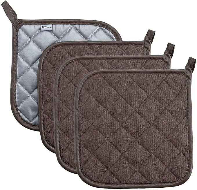 Joyhalo 4 Pack Pot Holders for Kitchen,Cotton Oven Holder with Great Heat Resistance,Non Slip Hot Pads for Kitchen Clearance,Brown by Joyhalo