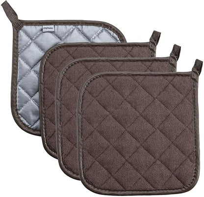 Joyhalo 4 Pack Pot Holders for Kitchen,Cotton Oven Holder with Great Heat Resistance,Non Slip Hot Pads for Kitchen Clearance,Brown by Joyhalo