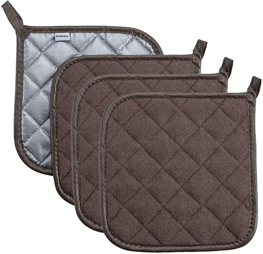 Joyhalo 4 Pack Pot Holders for Kitchen,Cotton Oven Holder with Great Heat Resistance,Non Slip Hot Pads for Kitchen Clearance,Brown by Joyhalo