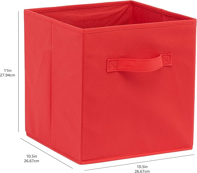 Amazon Basics Cube Organizer Storage Bins Handles, Collapsible Fabric, 10.5"x10.5"x11", Red (Pack of 30) - Image 5