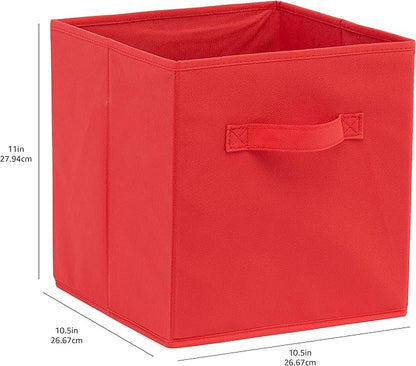 Amazon Basics Cube Organizer Storage Bins Handles, Collapsible Fabric, 10.5"x10.5"x11", Red (Pack of 30) - Image 5