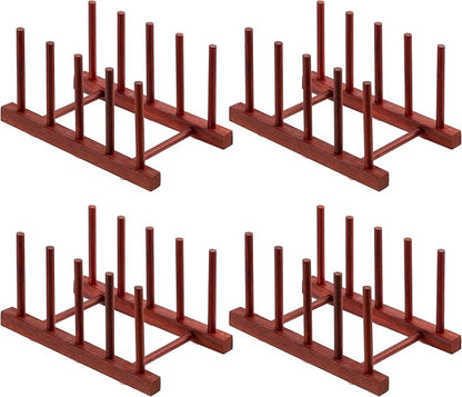 HBlife 4pcs Rosewood Wooden Dish Drying Rack - Home and Kitchen Organizer for Cups, Bowls, Pots, Lids, Cutting Boards & Plates Space-Saving for Cabinets Counters (4 Slots)