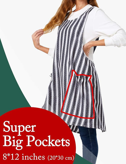 Cozy Adjustable Cross Back Aprons for Women with Pockets Cotton Linen Cooking Kitchen Baking