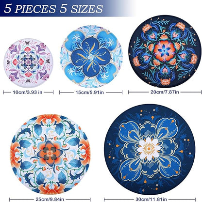 5 Pieces Bowl Covers Reusable, 5 Size Elastic Cloth Bowl Covers for Bread Proofing Food Covers Washable for Food Fruits Leftover (Dark Blue Floral) - Image 2