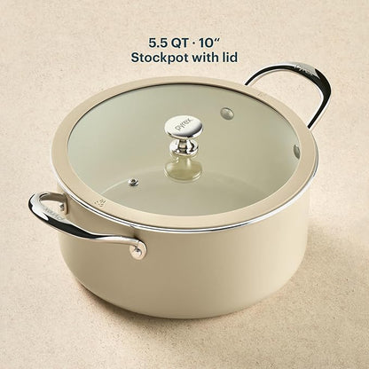 Pyrex 10-Inch Stock Pot Ceramic Cookware with Lid & Stainless Steel Handles, Healthy Nonstick Ceramic Coating, Induction Compatible Stainless Steel, PFAS Lead Cadmium BPA Free