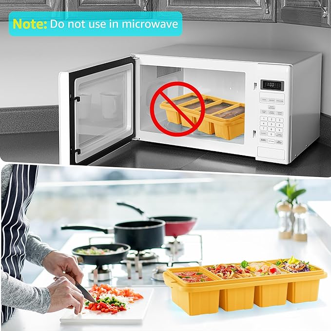 Ztomine Silicone Freezer Tray With Lid - Silicone Freezer Food Molds- Large Ice Cube Tray,Silicone Freezer Container,Freeze & Store Soup, Sauce, Broth,Leftovers - Makes 4 Perfect 1 Cup - Image 6