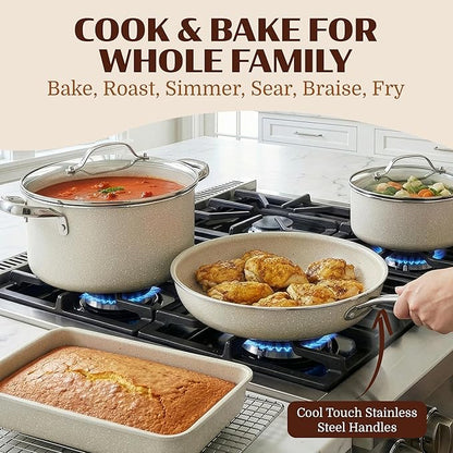 Granitestone Ceraluxe 20 Pc Ceramic Cookware Set Nonstick, Complete Pots and Pans Set Non Stick with 5 Pc Bakeware Set, Deep Frying Pan Set, & Steamer, Non Toxic PFOA Free, Oven & Dishwasher Safe - Image 7
