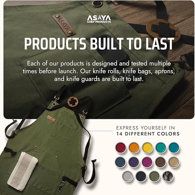 Asaya Chef and BBQ Apron with Bottle Opener and Hand Towel - 10oz Cotton Canvas, Stainless Steel Hardware - Cross Back Straps - Image 6