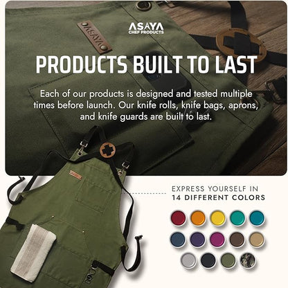 Asaya Chef and BBQ Apron with Bottle Opener and Hand Towel - 10oz Cotton Canvas, Stainless Steel Hardware - Cross Back Straps - Image 6
