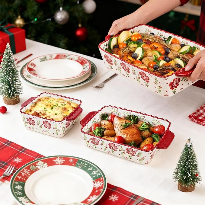 Coloch 3 Pack Ceramic Baking Dishes, Rectangular Bakeware Set Hand-painted Lasagna Pan Porcelain Serving Bakeware for Pasta, Chicken, Kitchen, Banquet, Microwave and Dishwasher Safe - Image 7