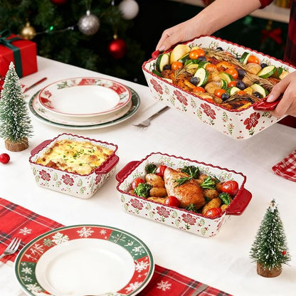 Coloch 3 Pack Ceramic Baking Dishes, Rectangular Bakeware Set Hand-painted Lasagna Pan Porcelain Serving Bakeware for Pasta, Chicken, Kitchen, Banquet, Microwave and Dishwasher Safe - Image 7