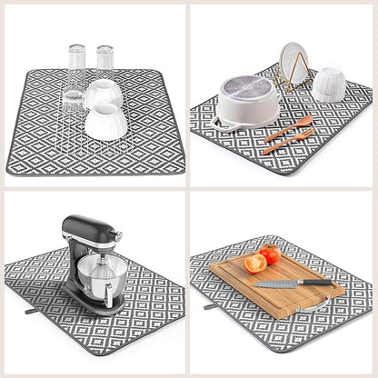 Subekyu 2 Pack Dish Drying Mat, 24*18 inch Ultra Absorbent Microfiber Dishes Drainer Mats for Kitchen Counter, Large Size Dish Drying Pad with Rhombus patterns - Image 6