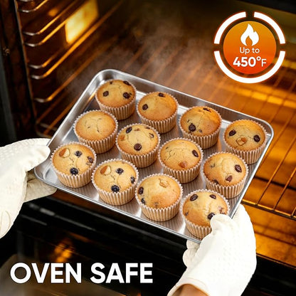 LIANYU Stainless Steel Baking Sheet Pans of 2, 12.4x9.7 Inch Quarter Sheet Pan, Heavy Duty Cookie Sheet for Baking, Bakeware Oven Tray for Food, Non Toxic & Easy Clean, Dishwasher Safe - Image 4