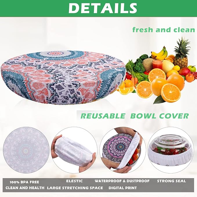 10Pcs Reusable Bowl Covers in 5 Sizes - Elastic Fabric Food Storage Lids for Bread Proofing, Dough, Sourdough & Leftovers - Eco-Friendly Stretch Covers for Kitchen, Baking, Picnic(pink, blue)