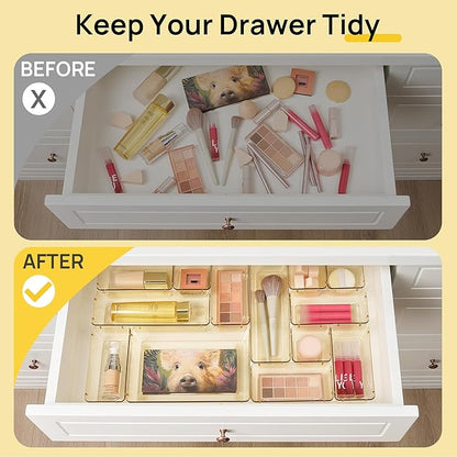 Vtopmart 25 PCS Clear Plastic Drawer Organizers Set, 4-Size Versatile Bathroom and Vanity Drawer Organizer Trays, Storage Bins for Makeup, Bedroom, Kitchen Gadgets Utensils and Office - Image 2