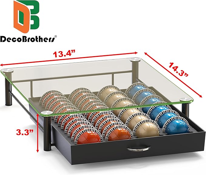 DecoBrothers Crystal Tempered Glass Vertuo Pod Holder Drawer, 24 Large or 48 Small Nespresso Capsule Organizer - Image 3
