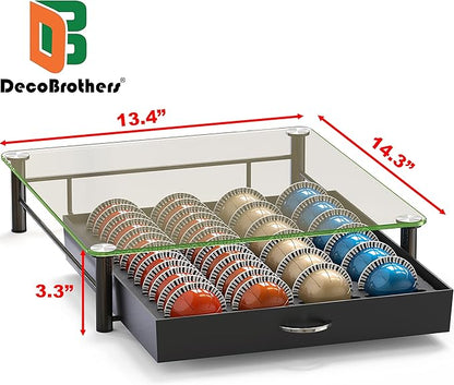 DecoBrothers Crystal Tempered Glass Vertuo Pod Holder Drawer, 24 Large or 48 Small Nespresso Capsule Organizer - Image 3