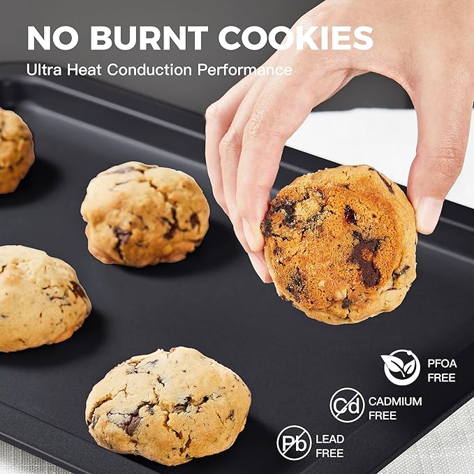 HONGBAKE XL Large Baking Sheet Set-19x13.25 in, Large Cookie Sheet Pan, Nonstick Oven Tray with Wider Grips, 3 Pack Bakeware, Dishwasher Safe - Dark Grey - Image 4
