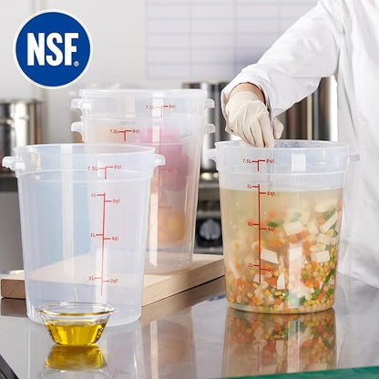 CURTA 8 Quart Translucent Round Food Storage Container with Lid, Pack of 4 – NSF Listed, BPA-Free, Commercial-Grade Polypropylene, Freezer & Dishwasher Safe, Non-Stick, Easy-Read Graduations