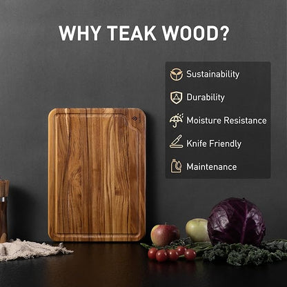 Teak Wood Cutting Board for Kitchen 13inch Charcuterie Board Serving Heavy Duty Non Toxic Slip Over Sink Solid Thick Haus Wooden Chopping Board Large Big Small Meat Best Kitchen Essential Gift - Image 2