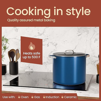 Bakken 12.5 Quart Ceramic Coated Stock Pot with Lid, Easy Clean Nonstick Pot, Tempered Glass Lid, Riveted Stainless Steel Handles, Oven Safe Up To 500°F, PTFE & PFAS Free, All Stove Compatible, Blue - Image 3