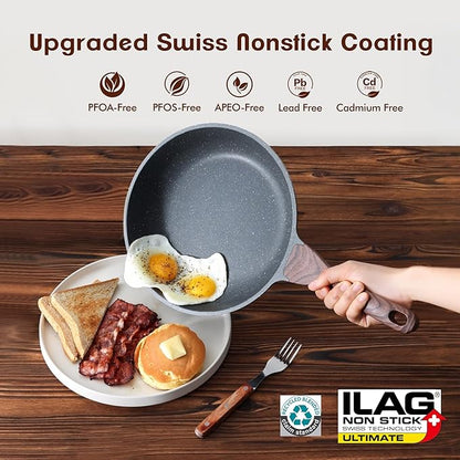 SENSARTE Nonstick Frying Pan Skillets, Swiss Granite Coating Omelette Pans, Healthy Cookware Chef's Pan, Free of Intentionally Added PFOA (9.5+11+12.5 Inch) - Image 2