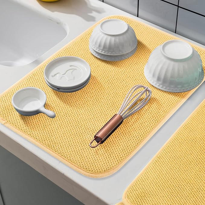 GeeRic Microfiber Dish Drying Mat, Super Absorbent Kitchen Dish Drying Pad, Reversible for Countertop, 15*20 inch Yellow - Image 5