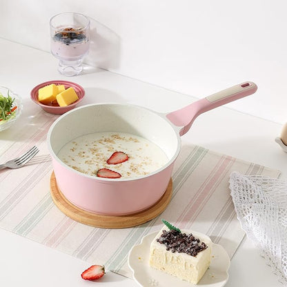 SENSARTE Ceramic Nonstick Saucepan with Lid 2.0 Quarts, Small Kitchen Cooking Pot with Stay Cool Handle, Induction Compatible, Ceramic Coating, Free of Intentionally Added PTFE/PFOA/PFAS, Sakura Pink