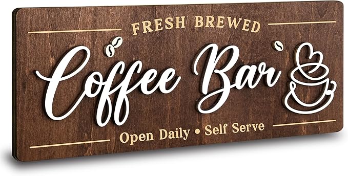 Woodamore Coffee Bar Signs for Wall Decor - Vintage Coffee Accessories for Cafe Station Signs Decorations, Small Farmhouse Cafe Sign for Home Decor Kitchen, Countertop by Woodamore