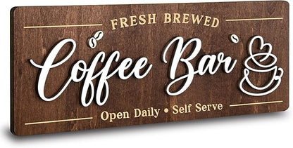 Woodamore Coffee Bar Signs for Wall Decor - Vintage Coffee Accessories for Cafe Station Signs Decorations, Small Farmhouse Cafe Sign for Home Decor Kitchen, Countertop by Woodamore